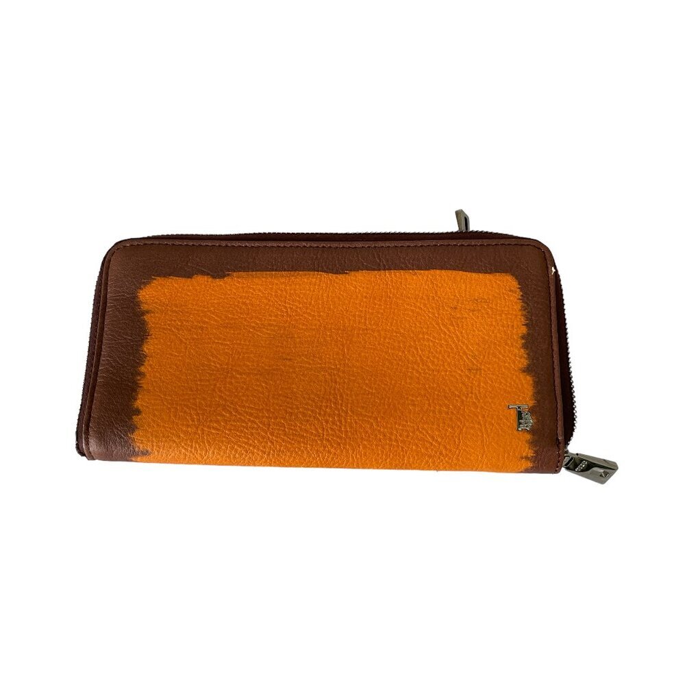 Tod's Italy Color‎ block Orange/Brown Zip Continental Wallet XAWDSPA04Z0DOUL016
